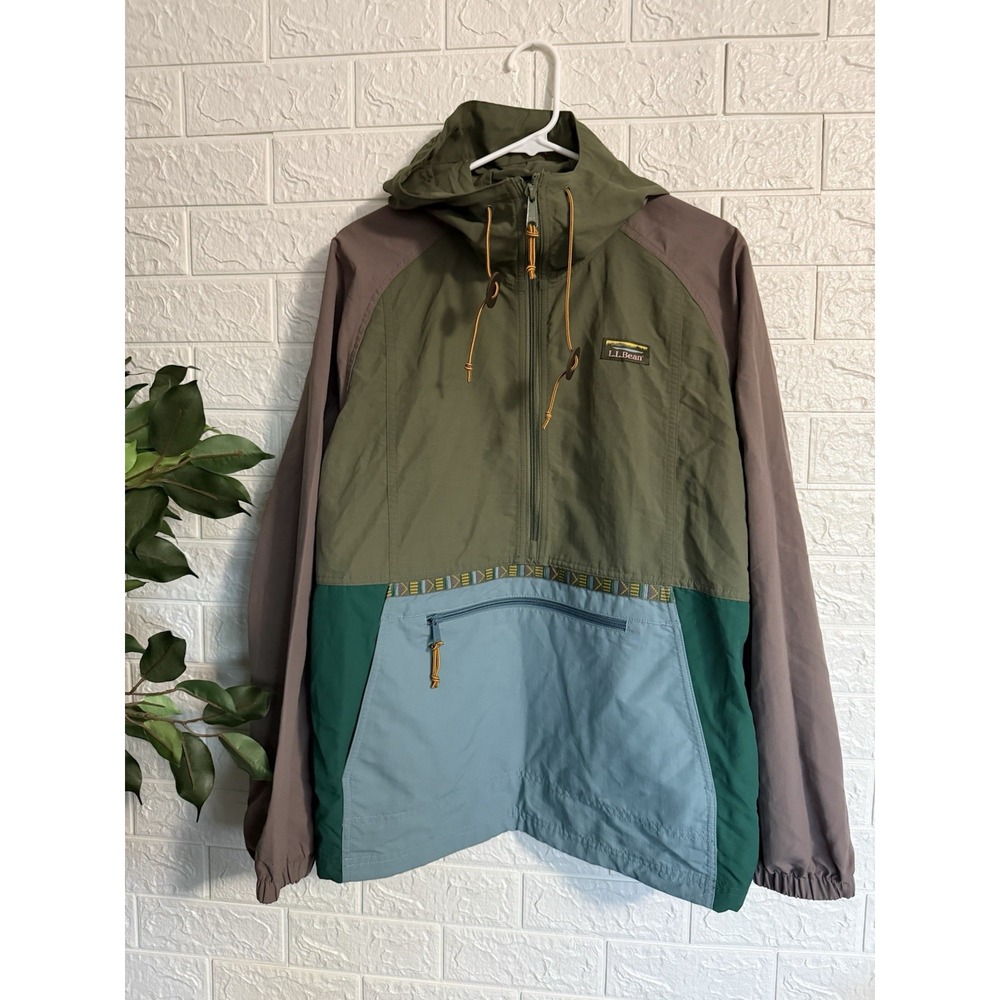 LL Bean Jacket Mens M Colorblock Aztec Hooded Pullover Anorak Windbreaker 505271